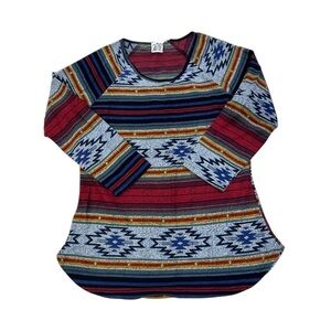 Parsley Sage Women Medium Gray Blue Red Colorful Aztec Southwest Casual Top